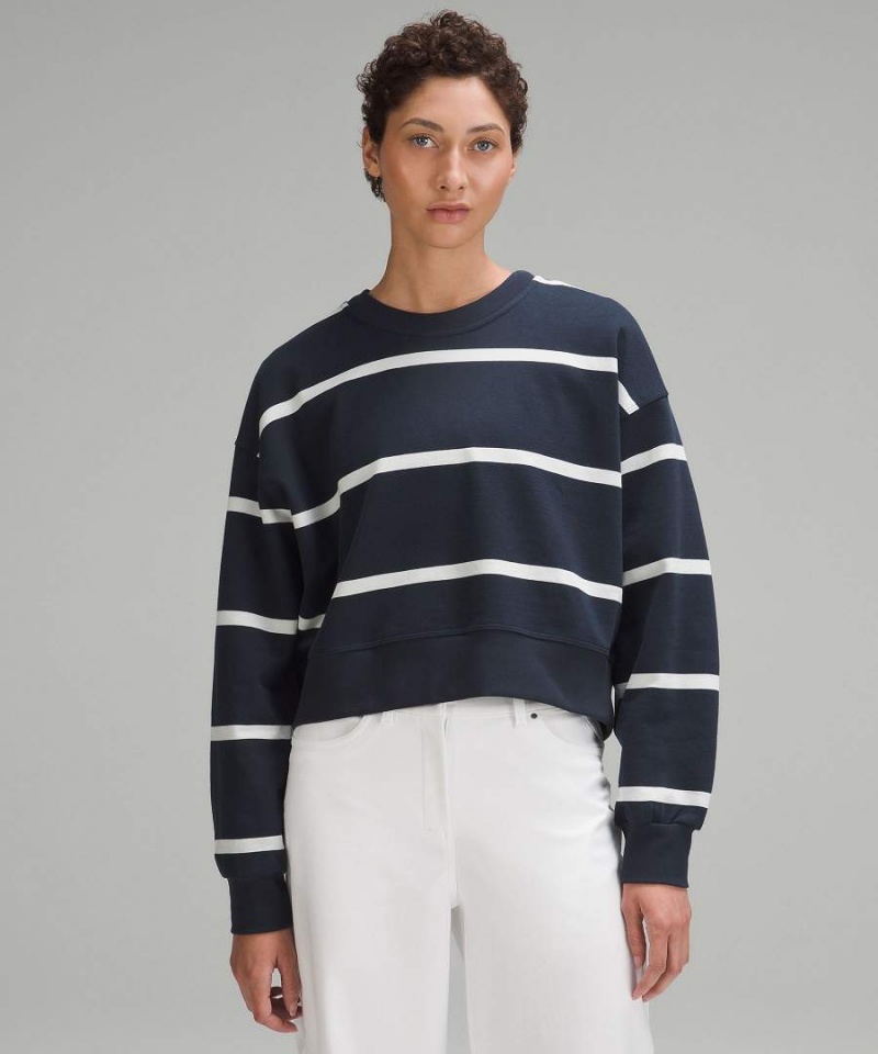 Sudaderas Lululemon Perfectly Oversized Cropped Crew Stripe Mujer Rayadas Azul Marino Blancas Chile | 460QMOIBR