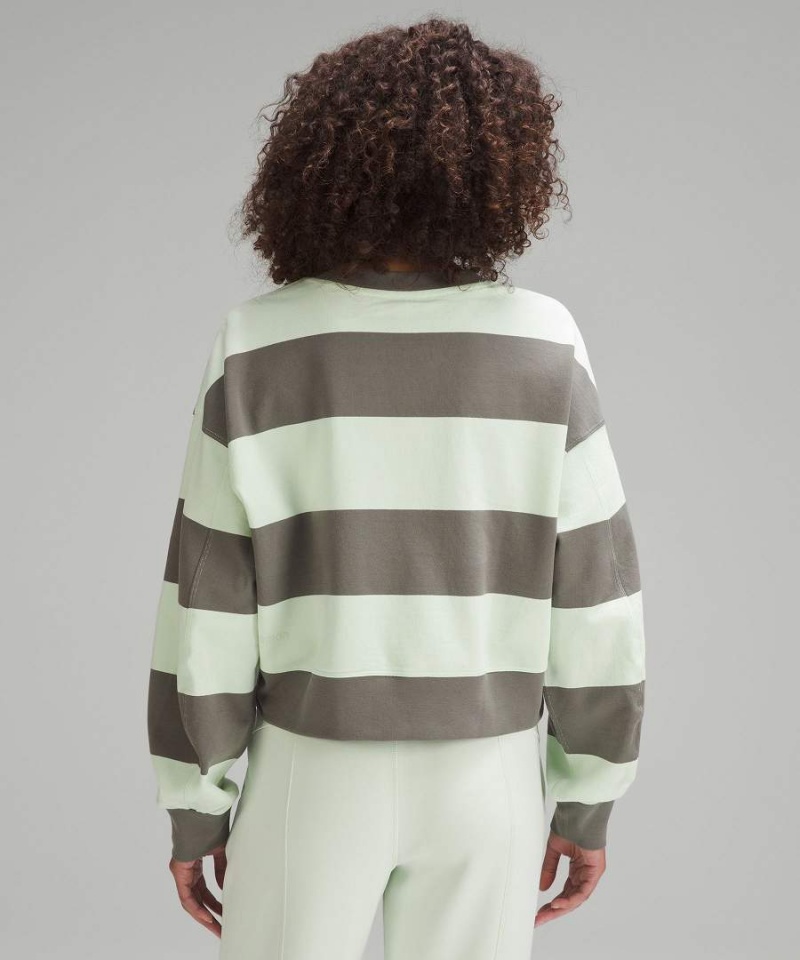 Sudaderas Lululemon Perfectly Oversized Cropped Crew Mujer Rayadas Gris Verde Oliva Verde Chile | 398UVITKM