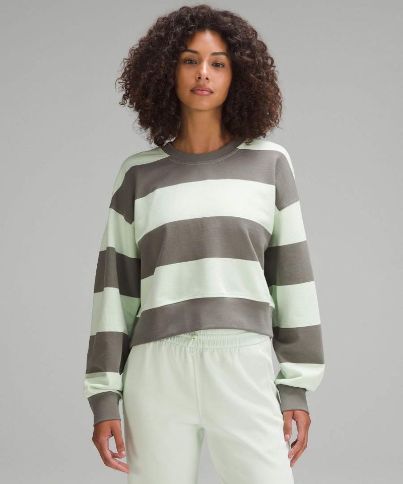 Sudaderas Lululemon Perfectly Oversized Cropped Crew Mujer Rayadas Gris Verde Oliva Verde Chile | 398UVITKM
