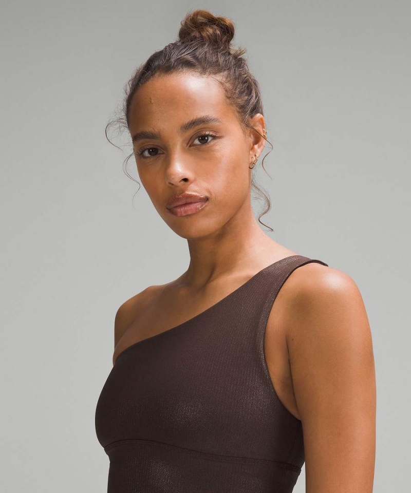 Sujetador Deportivo Lululemon Align™ Asymmetrical Acanalado Bra Light Support A/B Cup Shine Mujer Chocolate Chile | 710DQSOAM