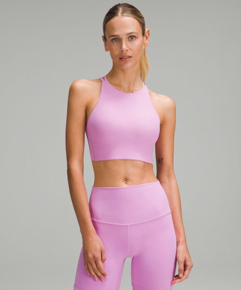 Sujetador Deportivo Lululemon Like a Cloud High-Neck Longline Acanalado Bra Light Support, B/C Cup Mujer Moradas Chile | 498BZWCOS
