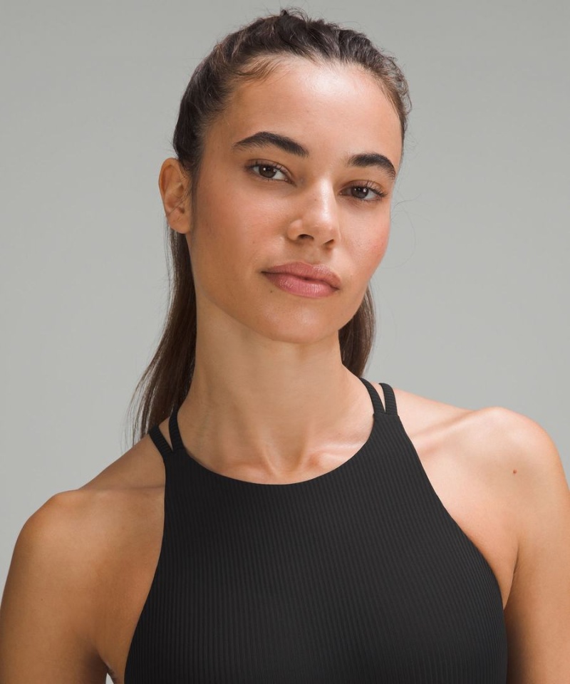 Sujetador Deportivo Lululemon Like a Cloud High-Neck Longline Acanalado Bra Light Support, B/C Cup Mujer Negras Chile | 052ZQJODG
