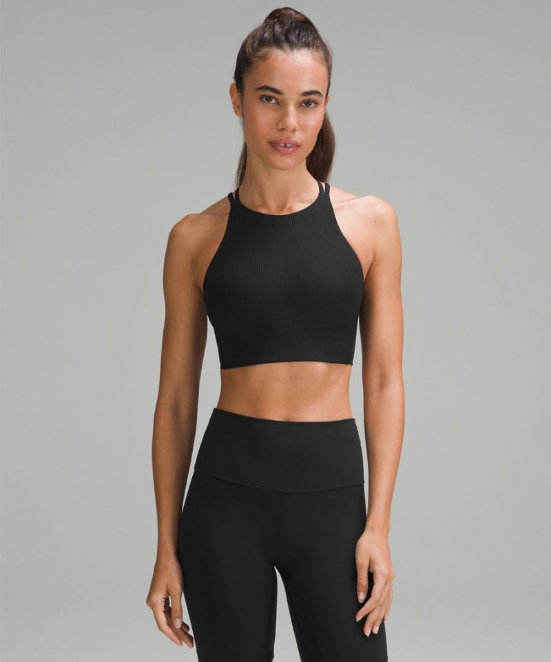 Sujetador Deportivo Lululemon Like a Cloud High-Neck Longline Acanalado Bra Light Support, B/C Cup Mujer Negras Chile | 052ZQJODG