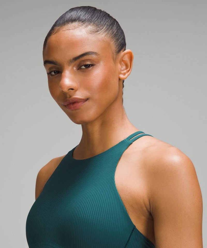 Sujetador Deportivo Lululemon Like a Cloud High-Neck Longline Acanalado Bra Light Support, B/C Cup Mujer Turquesa Chile | 175VWDJRN