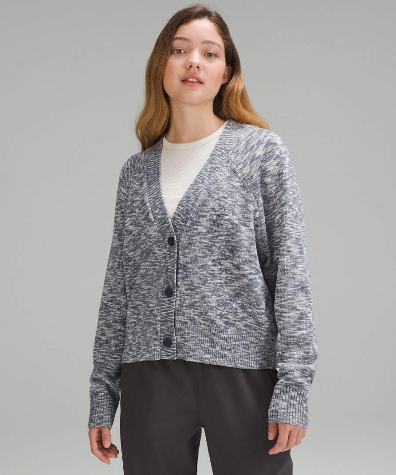 Truien Lululemon Boxy Algodon-Blend Cardigan Mujer Azul Marino Negras Azules Chile | 670KMCOGF