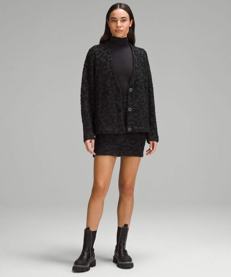 Truien Lululemon Lana-Blend Jacquard Cardigan Mujer Leopardo Gris Oscuro Negras Chile | 624KDOQGU
