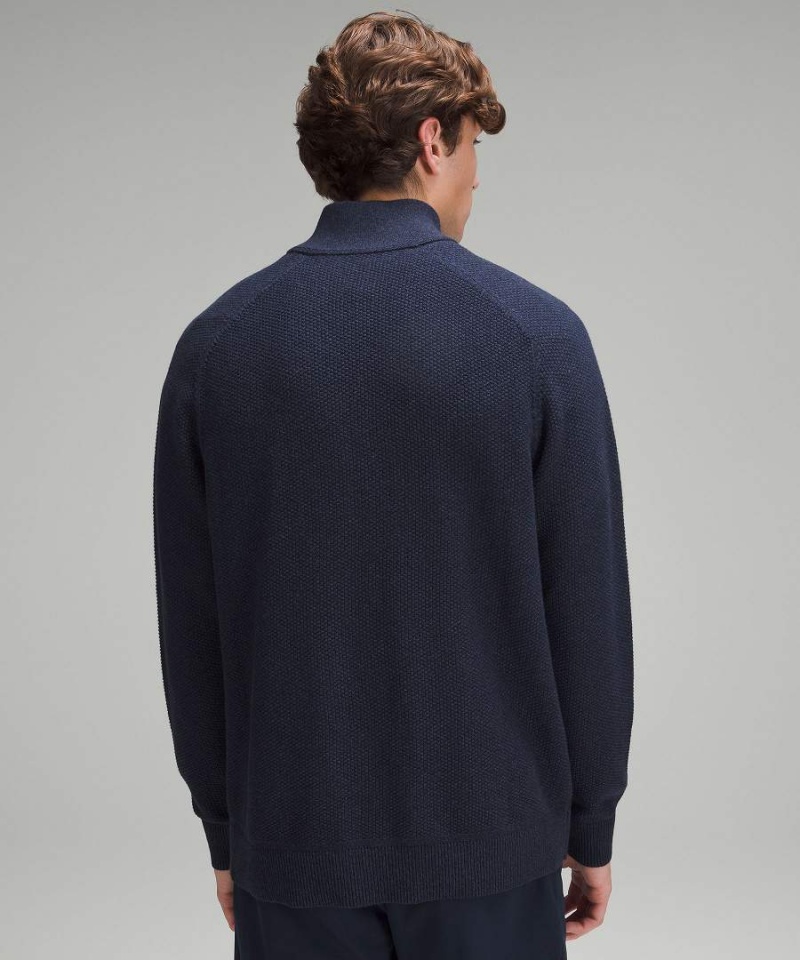 Truien Lululemon Textured Knit Half-Zip Hombre Azul Marino Chile | 406XQSWAU
