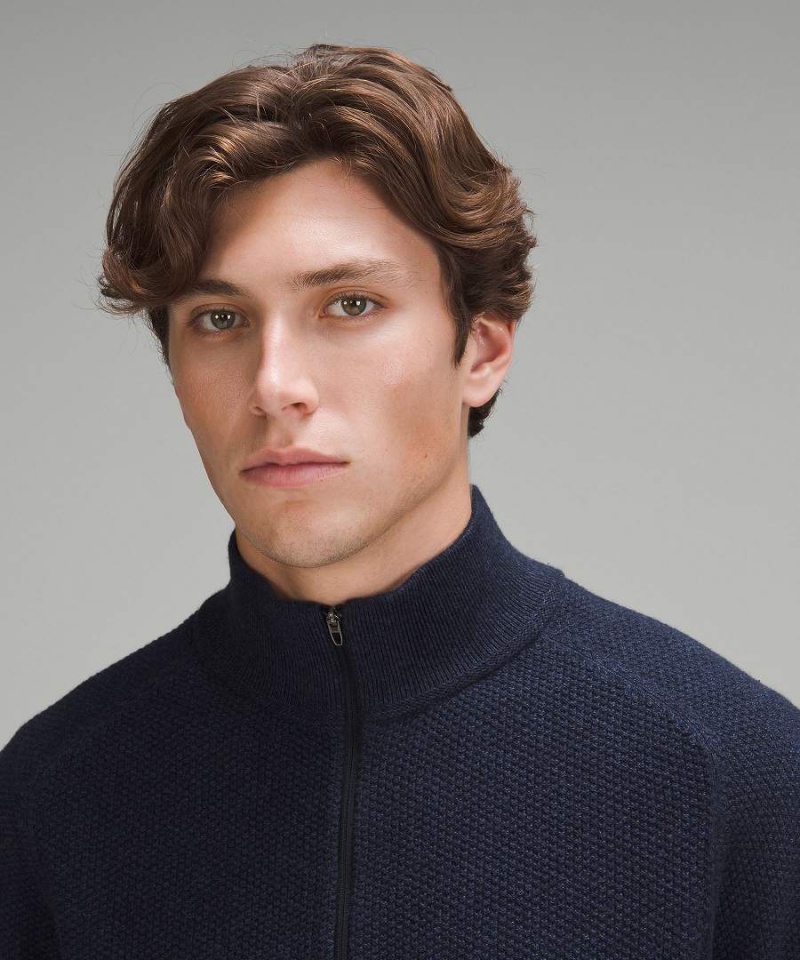 Truien Lululemon Textured Knit Half-Zip Hombre Azul Marino Chile | 406XQSWAU